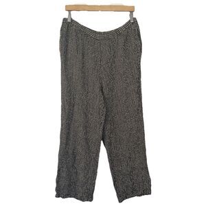 Eileen Fisher Plaid Wide Leg Pants Pull On Size Large Linen Blend Classic Gauzy
